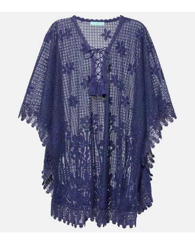 Melissa Odabash Cindy Embroidered Cotton-blend Kaftan - Blue