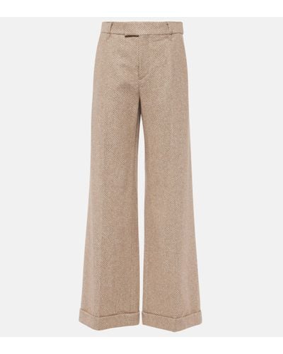 Brunello Cucinelli Chevron Wool-blend Flared Trousers - Natural