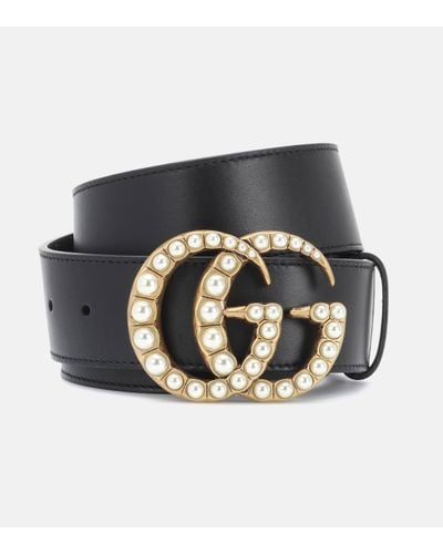 Gucci Double G Faux Pearl-embellished Leather Belt - Multicolour