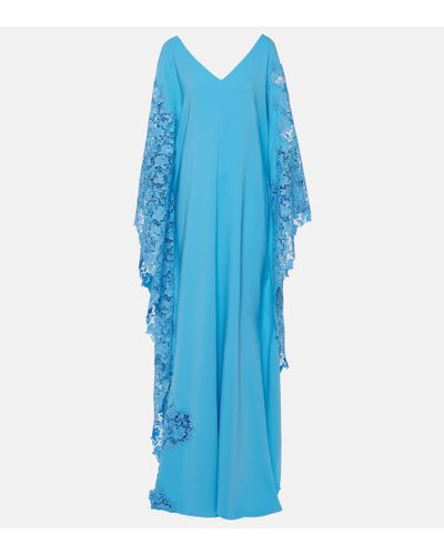 Oscar de la Renta Abito lungo in misto seta con pizzo - Blu