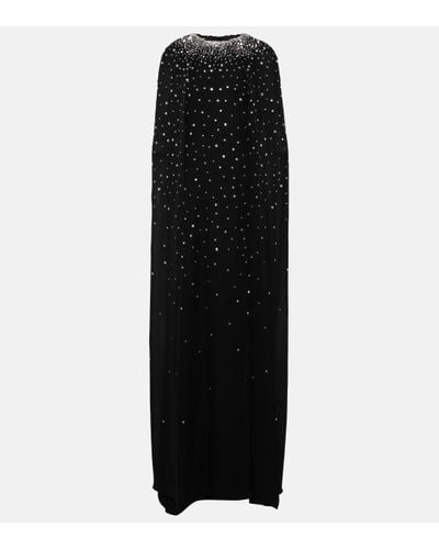 Monique Lhuillier Caped Crystal-embellished Silk Gown - Black