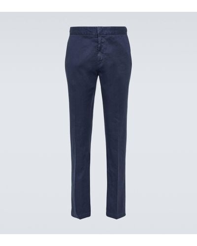 Loro Piana Linen And Cotton Slim Trousers - Blue