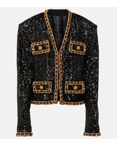 Balmain Sequin-embellished Spencer Jacket - Black