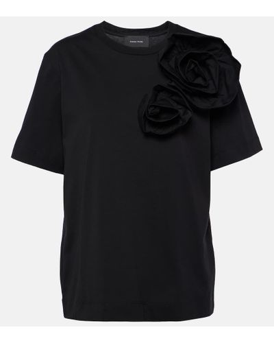 Simone Rocha Camiseta en jersey de algodon floral - Negro