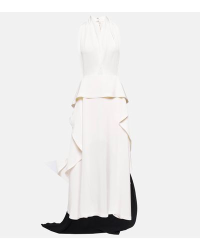 Victoria Beckham Cutout Halterneck Satin And Crepe Gown - White