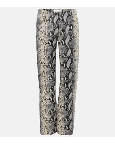 Victoria Beckham Snake-print Straight Leather Trousers - Grey