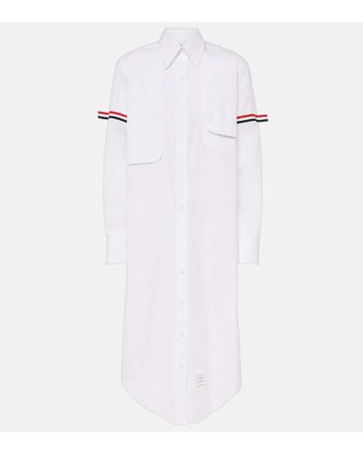 Thom Browne Rwb Stripe Cotton Shirt Dress - White