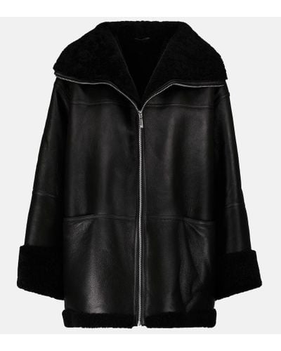 Totême Giacca in pelle con shearling - Nero