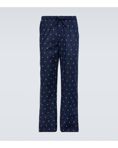 Derek Rose Nelson Printed Cotton Pyjama Trousers - Blue