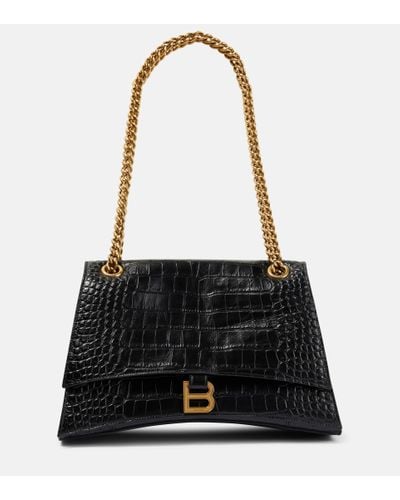 Balenciaga Large Crush Crocodile-effect Shoulder Bag in Black