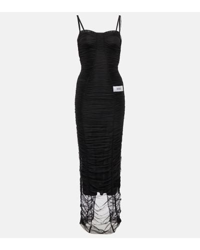 Dolce & Gabbana X Kim vestido largo de tul fruncido - Negro
