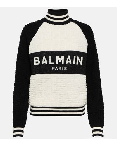 Balmain Monogram Jacquard Wool And Cotton-blend Jumper - Black