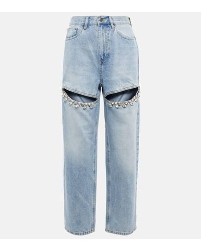 Area Embellished Cut-out Denim Jeans - Blue