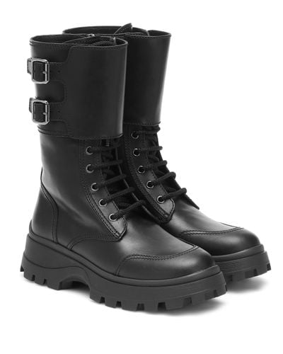 Miu Miu Leather Combat Boots - Black