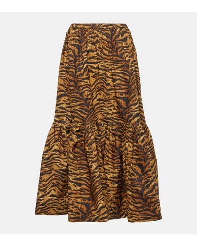 Ganni Jupe longue en coton a motif leopard - Marron