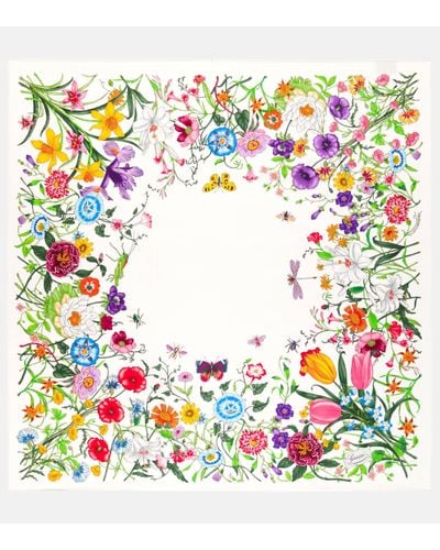Gucci Petit Fly Flora Floral-print Silk Scarf - White