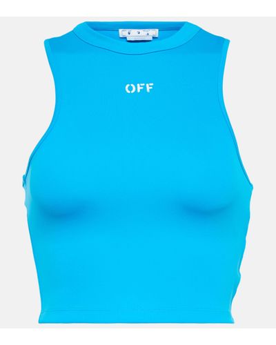 Off-White c/o Virgil Abloh Cropped Printed Ribbed Jersey Tank - Blue