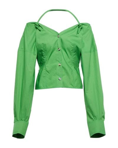 Nanushka Bluse Tami aus Baumwollpopeline - Grün