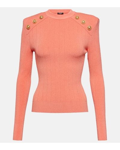Balmain Verzierter Pullover aus Rippstrick - Pink