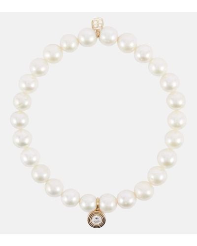 Sydney Evan Pulsera de oro de 14 ct y perlas con diamante - Blanco