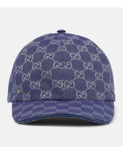 Gucci Monogram-pattern Cotton-blend Cap - Blue