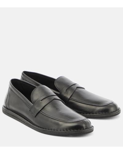 The Row Cary Leather Loafers - Gray