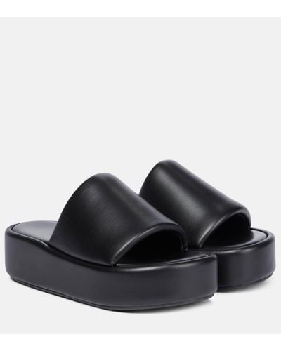 Balenciaga Rise Leather Platform Slides - Black