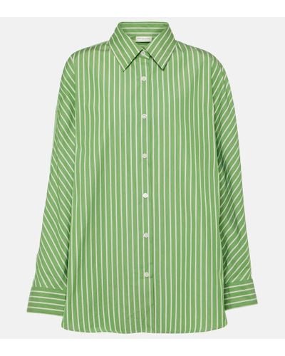 Dries Van Noten Camisa en popelin de algodon a rayas - Verde