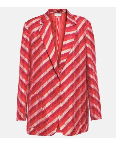 Dries Van Noten Striped Silk Ikat Blazer - Red