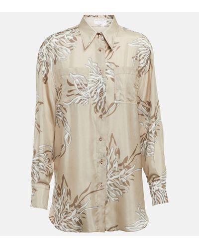 Brunello Cucinelli Floral Silk Shirt - Natural