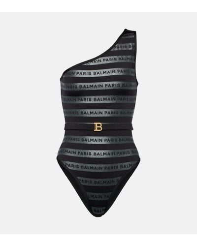 Balmain Logo One-shoulder Swimsuit - Black