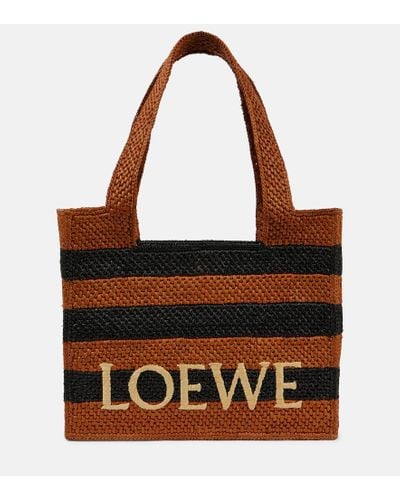 Loewe Paula's Ibiza Font Medium Striped Raffia Tote Bag - Brown