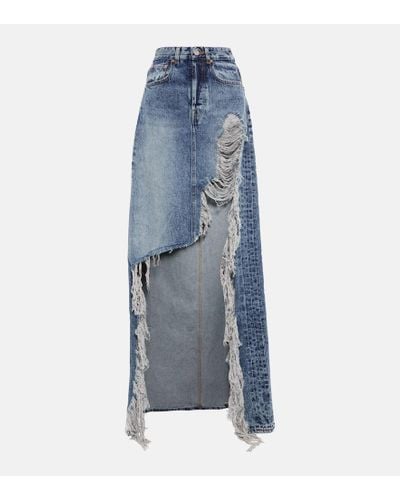 Vetements Falda larga en denim desgastado - Azul