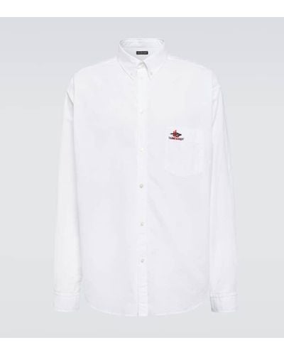 Balenciaga Logo Embroidered Cotton Poplin Shirt - White