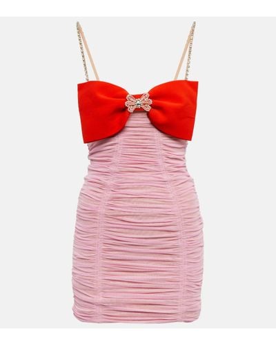Self-Portrait Bow-embellished Ruched Minidress - Red