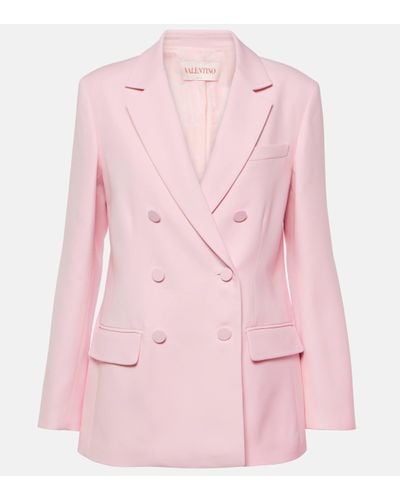 Valentino Double-breasted Wool And Silk Blazer - Pink