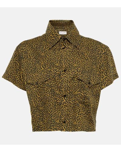 Saint Laurent Leopard-print Cotton-blend Shirt - Green