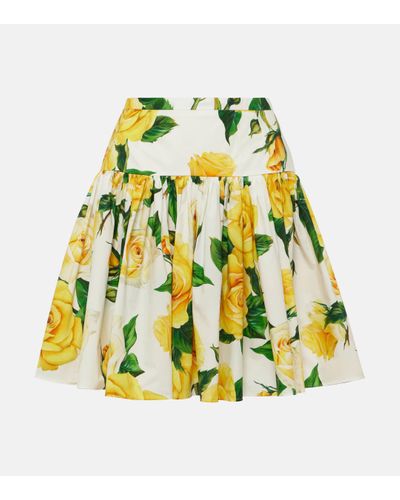 Dolce & Gabbana Short circle skirt in yellow rose-print cotton - Jaune
