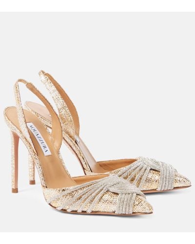 Aquazzura Gatsby Sling 105 Embellished Slingback Court Shoes - Metallic