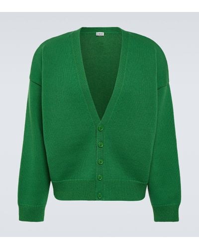 Loewe Appliquéd Ribbed Wool-blend Cardigan - Green