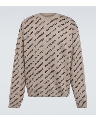 Balenciaga Logo Cotton And Wool-blend Sweater - Gray