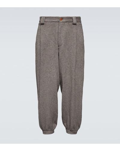 Giorgio Armani Pinstripe Cashmere And Wool Pants - Gray