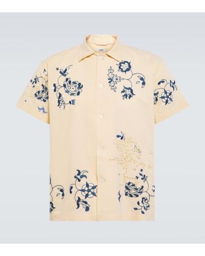Bode Camisa Mended Floral de algodon y lino - Neutro