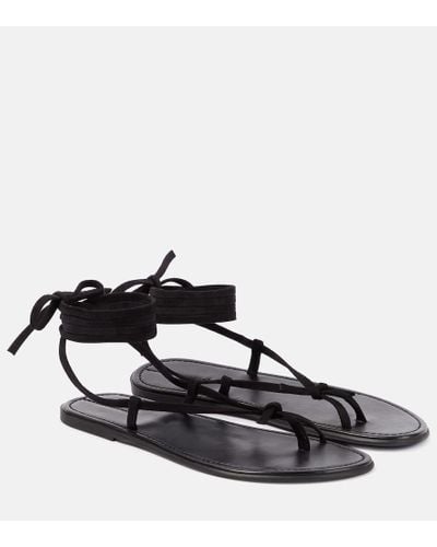 The Row Tie Leather Sandals - Black