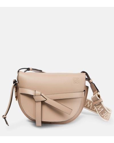 Loewe Luxury Small Gate Bag In Soft Calfskin And Jacquard - Natural