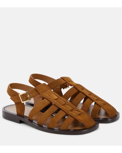 The Row Pablo Suede Fisherman Sandals - Brown