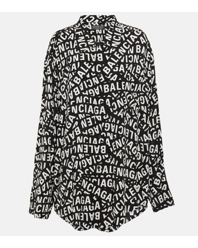 Balenciaga Camisa de saten con logo - Negro