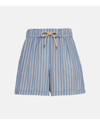 Brunello Cucinelli Shorts de algodon y seda a rayas - Azul