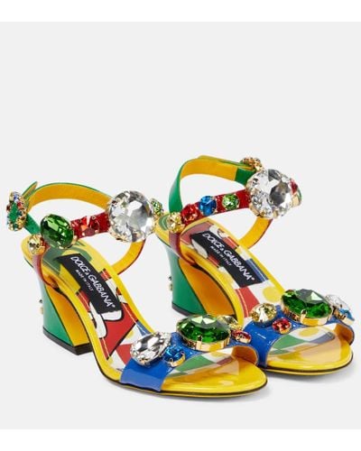Dolce & Gabbana Keira Embellished Patent Leather Sandals - Green