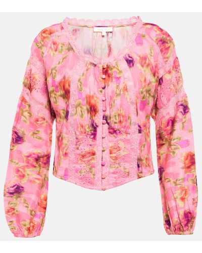 LoveShackFancy Nayeem Floral Cotton Bustier Top - Pink